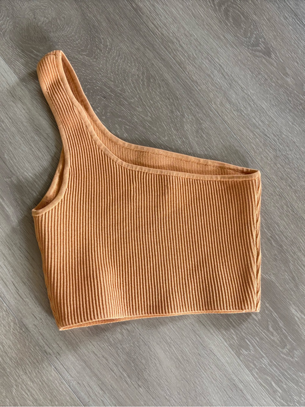 Babaton One-Shoulder Ribbed Crop Top - Peach - M - Picture 2 of 7